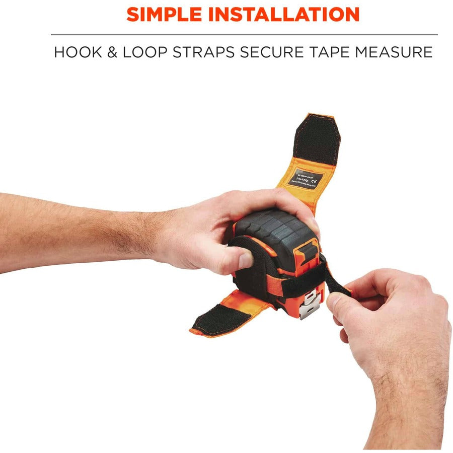 Ergodyne 3770 Tape Measure Holder / Belt Clip - 2.5" Height x 3.6" Width - Orange - Polyester, Stainless Steel - 1 Each