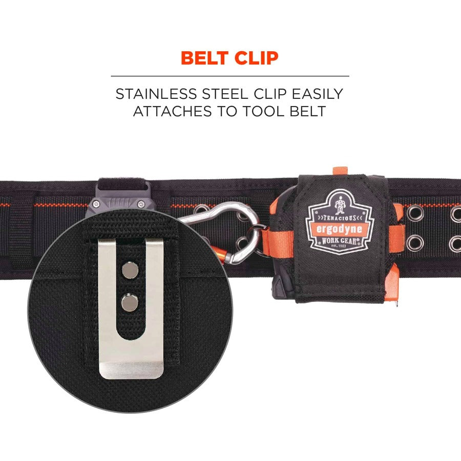 Ergodyne 3770 Tape Measure Holder / Belt Clip - 2.5" Height x 3.6" Width - Black - Polyester, Stainless Steel, Cast Zinc Alloy - 1 Each