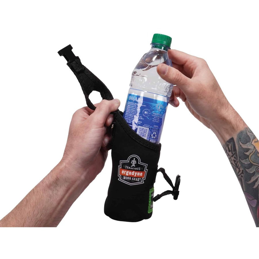 Ergodyne 3775 Can/Bottle Holder & Trap, Black, Stainless Steel/Zinc/Neoprene/Nylon, 2.5" H x 3.6" W, 1 Each