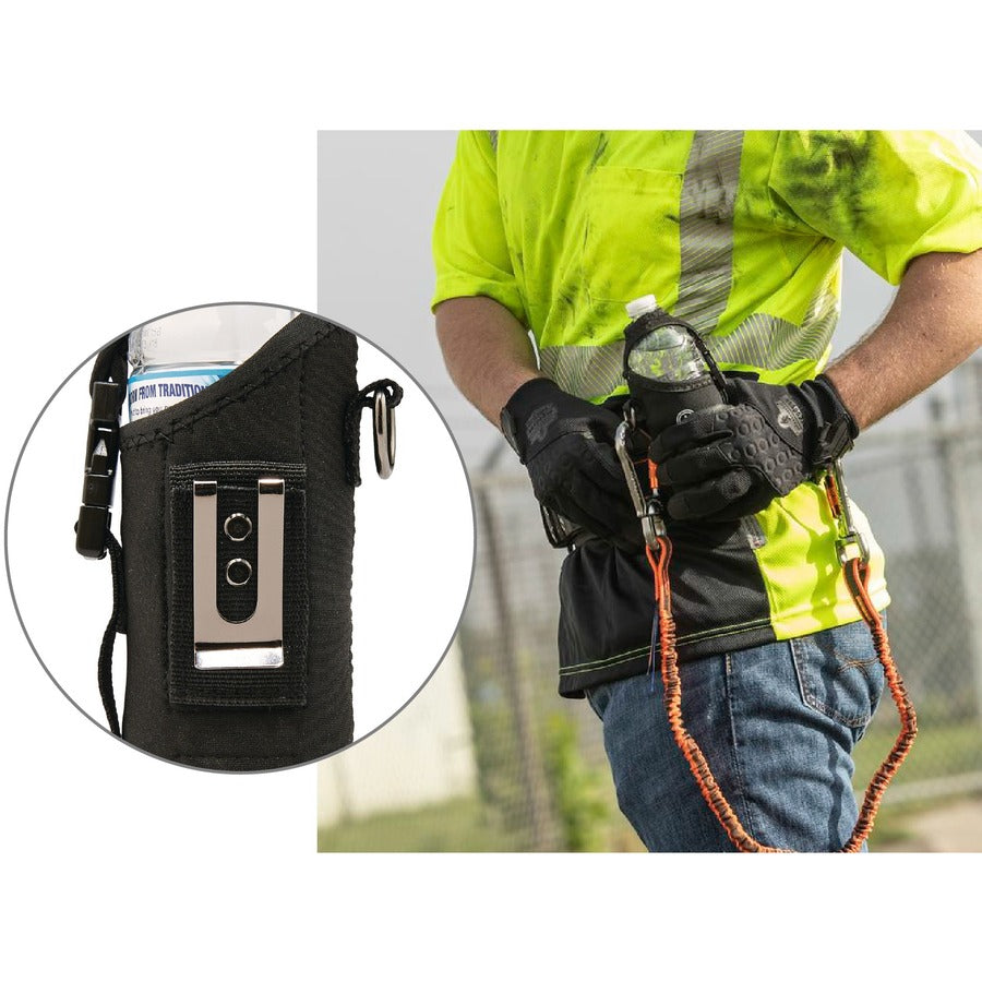 Ergodyne 3775 Can/Bottle Holder & Trap, Black, Stainless Steel/Zinc/Neoprene/Nylon, 2.5" H x 3.6" W, 1 Each