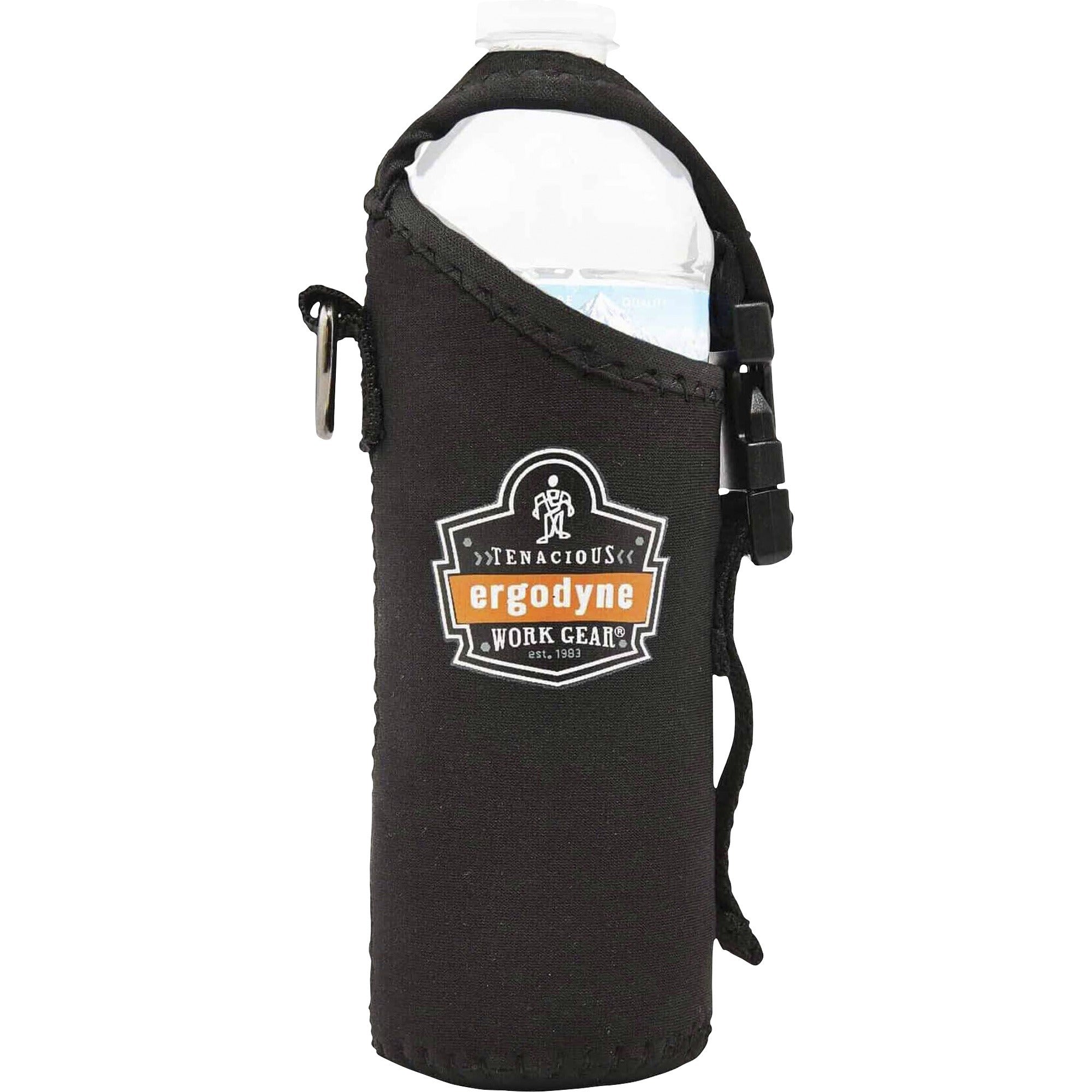 Ergodyne 3775 Can/Bottle Holder & Trap, Black, Stainless Steel/Zinc/Neoprene/Nylon, 2.5" H x 3.6" W, 1 Each