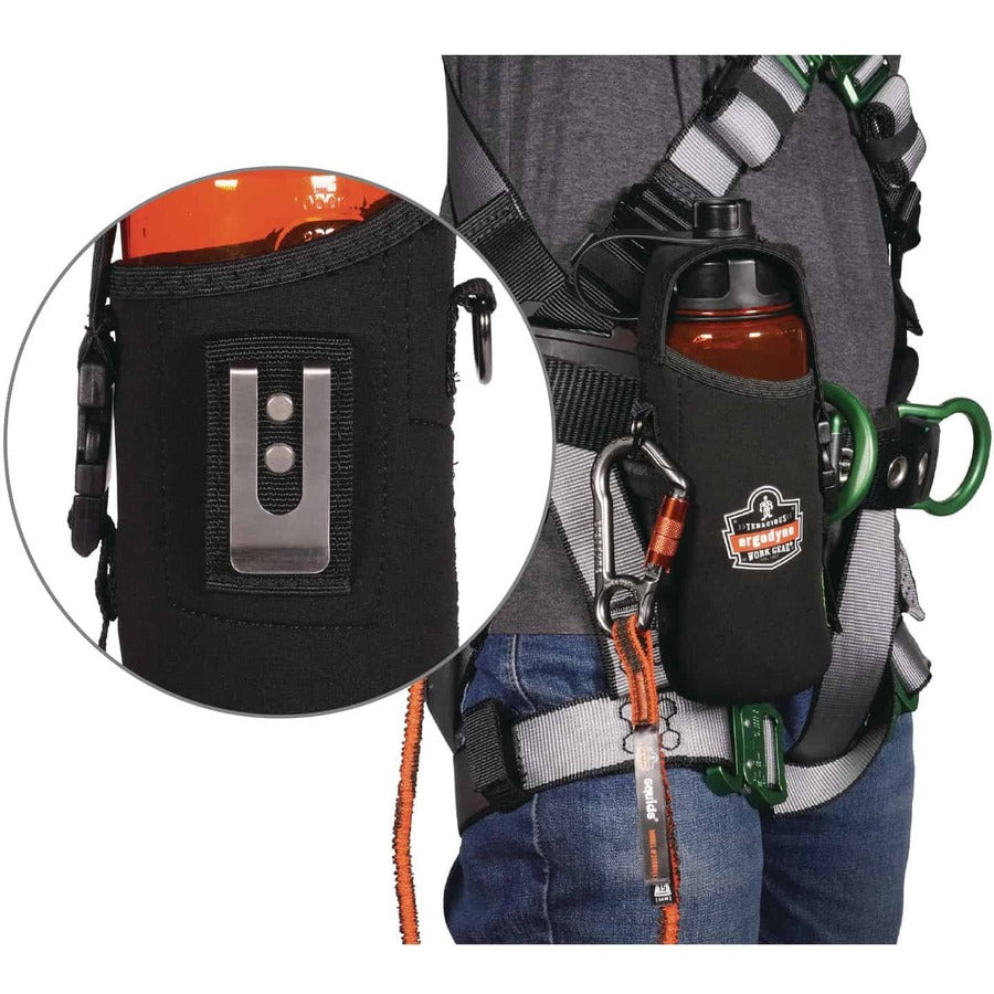 Ergodyne 3775 Can/Bottle Holder & Trap, Black, Stainless Steel/Zinc/Neoprene/Nylon, 2.5" Height x 3.6" Width, 1 Each