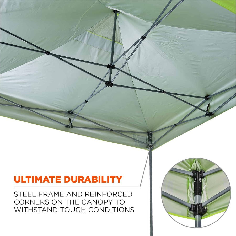 Ergodyne 6000 Heavy-Duty Pop-Up Tent - 10ft x 10ft / 3m x 3m - Canopy StyleLime - Acrylonitrile Butadiene Styrene (ABS), Plastic, Polyester, Polyurethane - Steel Frame