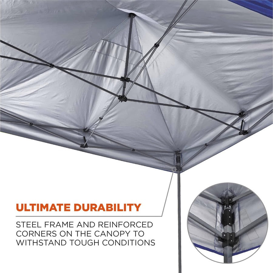 Ergodyne 6000 Heavy-Duty Pop-Up Tent - 10ft x 10ft / 3m x 3m - Canopy StyleBlue - Acrylonitrile Butadiene Styrene (ABS), Plastic, Polyester, Polyurethane - Steel Frame