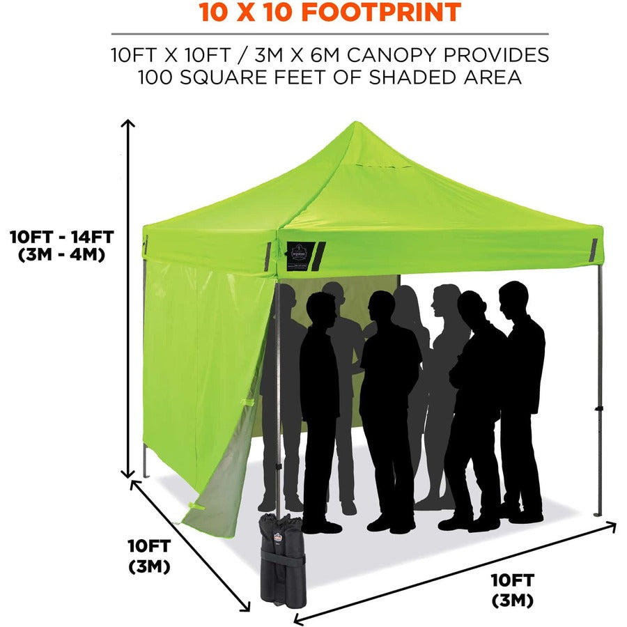 Ergodyne 6051 Heavy-Duty Pop-Up Tent Kit - 10ft x 10ft / 3m x 3m - Canopy StyleLime - Acrylonitrile Butadiene Styrene (ABS), Plastic, Polyester, Polyurethane - Steel Frame