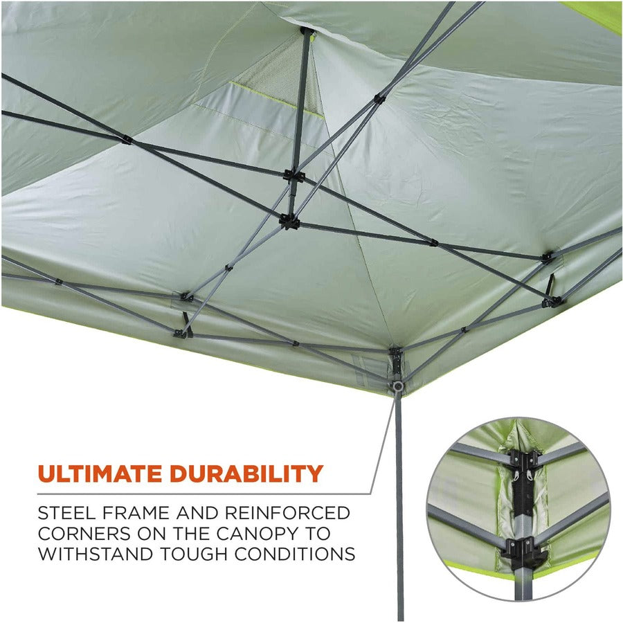 Ergodyne 6051 Heavy-Duty Pop-Up Tent Kit - 10ft x 10ft / 3m x 3m - Canopy StyleLime - Acrylonitrile Butadiene Styrene (ABS), Plastic, Polyester, Polyurethane - Steel Frame
