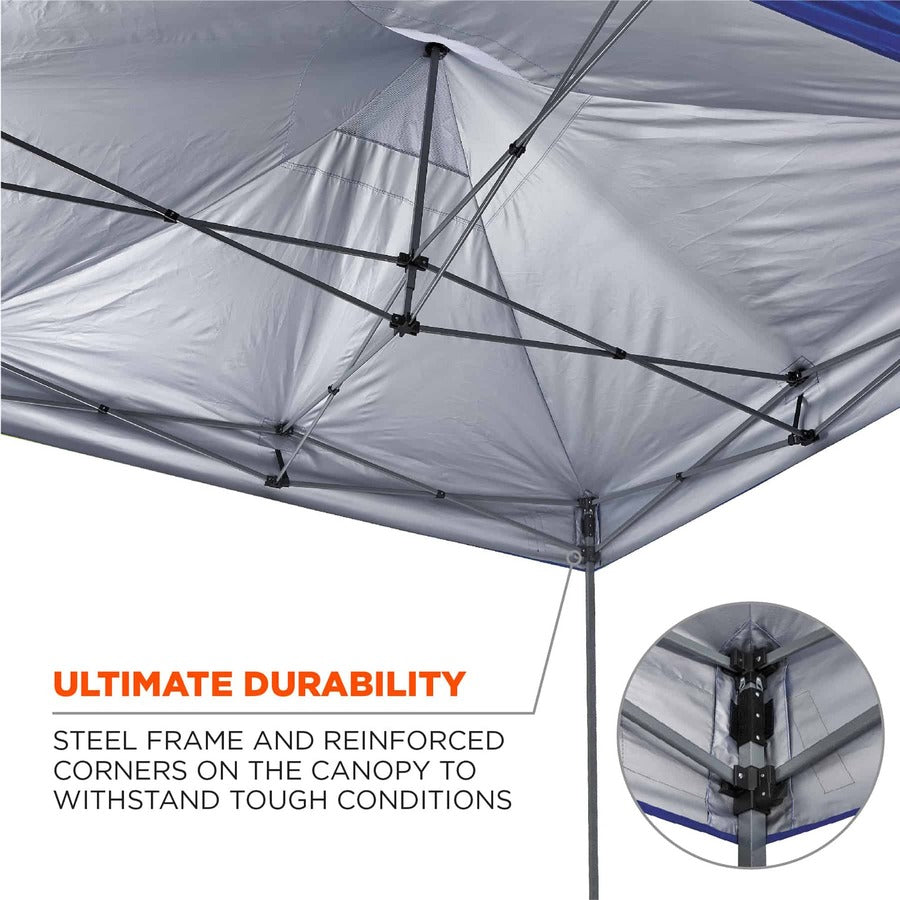 Ergodyne 6051 Heavy-Duty Pop-Up Tent Kit - 10ft x 10ft / 3m x 3m - Canopy StyleBlue - Acrylonitrile Butadiene Styrene (ABS), Plastic, Polyester, Polyurethane - Steel Frame