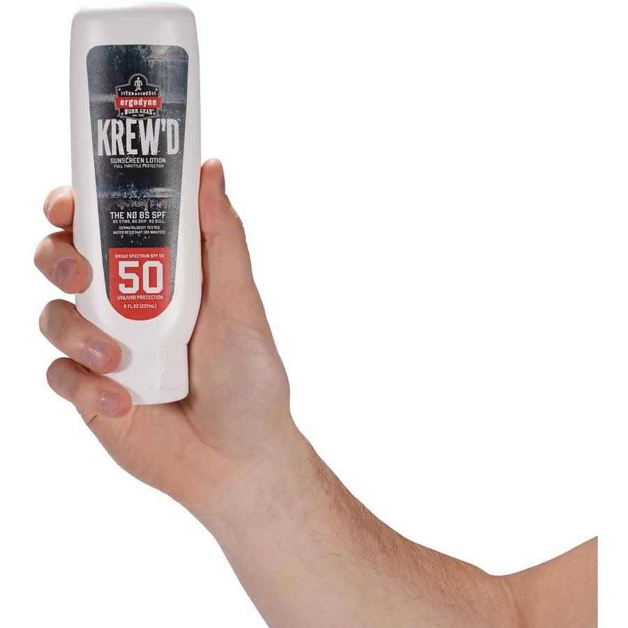 Ergodyne 6351 SPF 50 Sunscreen Lotion, 8 fl oz, Non-fragrance, Water & Sweat Resistant, Lightweight, Non-greasy, Absorbs Quickly, Paraben-free, Phthalates-free, Hypoallergenic, Fragrance-free, 1 Each