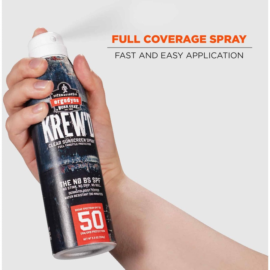 Ergodyne 6353 SPF 50 Sunscreen Spray, 5.50 fl oz, Water & Sweat Resistant, UVA/UVB Protection, Lightweight, Non-greasy, Hypoallergenic, Paraben-Free, 1 Each
