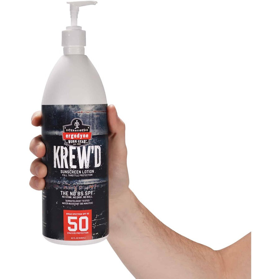 Ergodyne 6355 SPF 50 Sunscreen Lotion, 1 Quart, Non-fragrance, Water Resistant, Lightweight, Non-greasy, Absorbs Quickly, Paraben-free, Phthalates-free, Hypoallergenic, Fragrance-free, Sweat Resistant, 1 Each