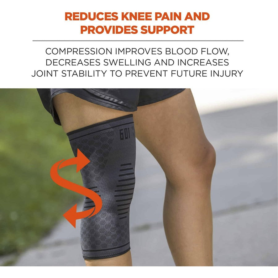 Ergodyne ProFlex 601 Knee Compression Sleeve - 14.17" to 16.54" Knee Circumference - Black - Silicone, Elastic - 1 Each