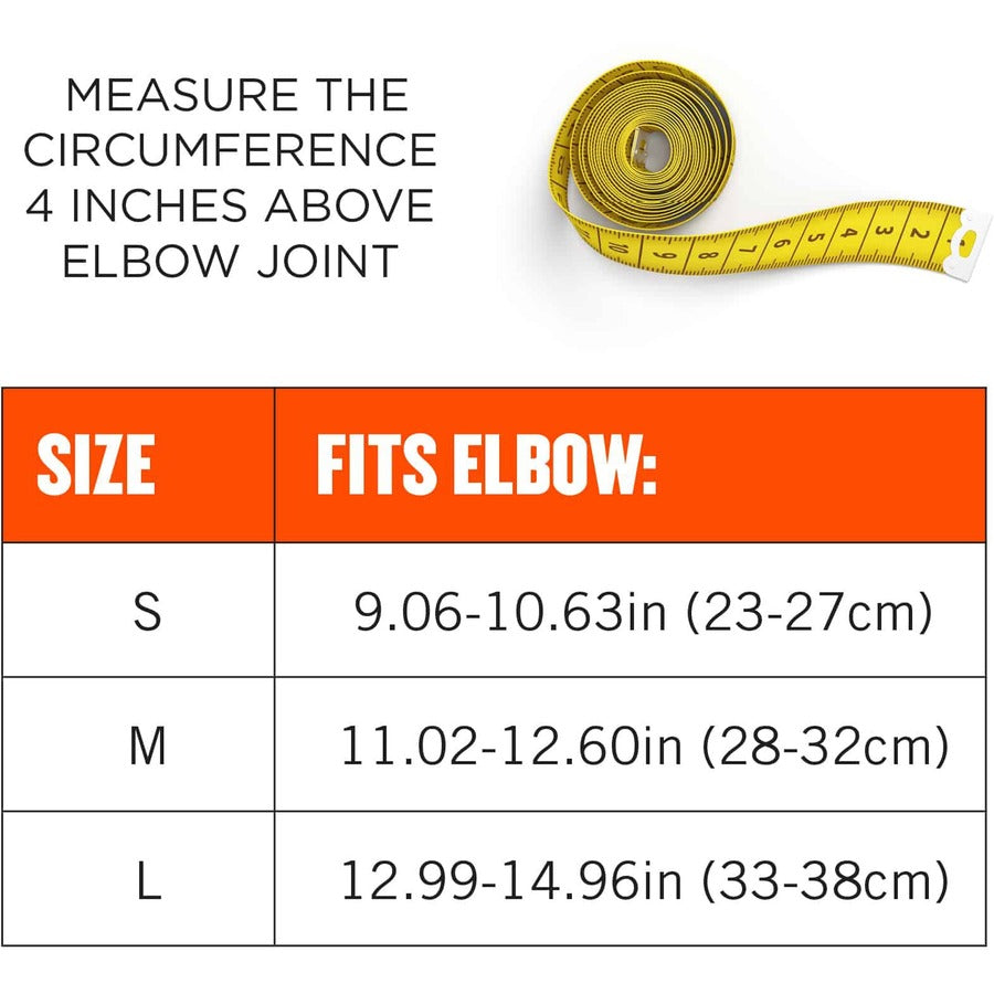 Ergodyne ProFlex 651 Elbow Compression Sleeve, Small, 9.06"–10.63" Elbow Circumference, Black, Elastic, 1 Each