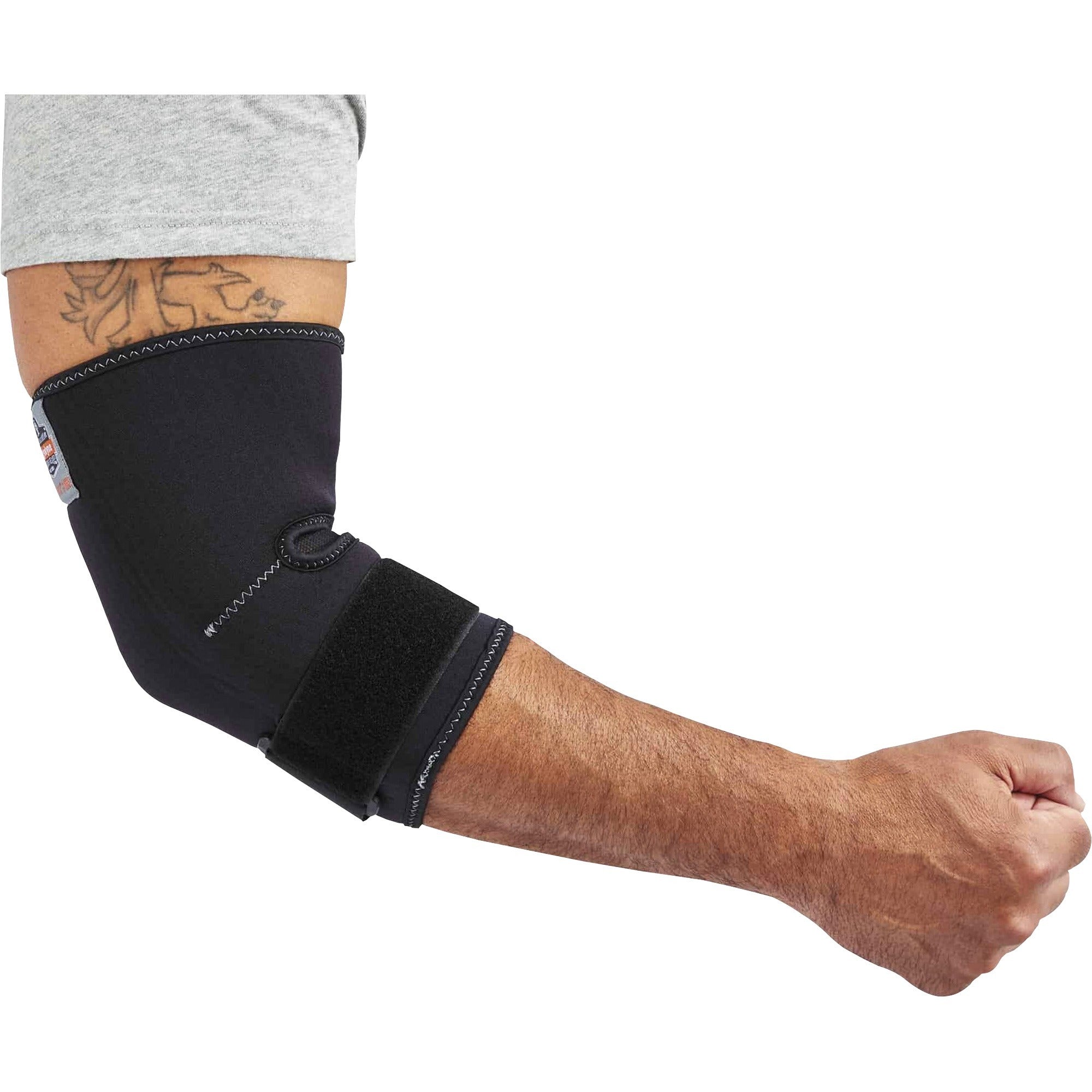 Ergodyne ProFlex 655 Elbow Sleeve with Strap, Black, Neoprene/Spandex, Large, Ambidextrous, Adjustable, 1 Each