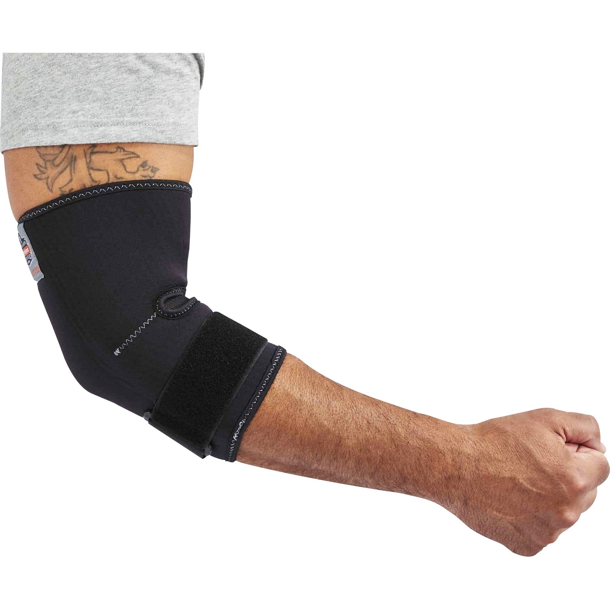 Ergodyne ProFlex 655 Elbow Sleeve with Strap, Black, Spandex/Neoprene, XXL, Ambidextrous, Adjustable, 1 Each