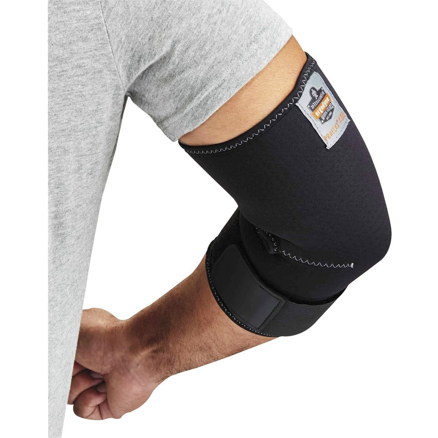Ergodyne ProFlex 655 Elbow Sleeve with Strap, Black, Spandex/Neoprene, XXL, Ambidextrous, Adjustable, 1 Each