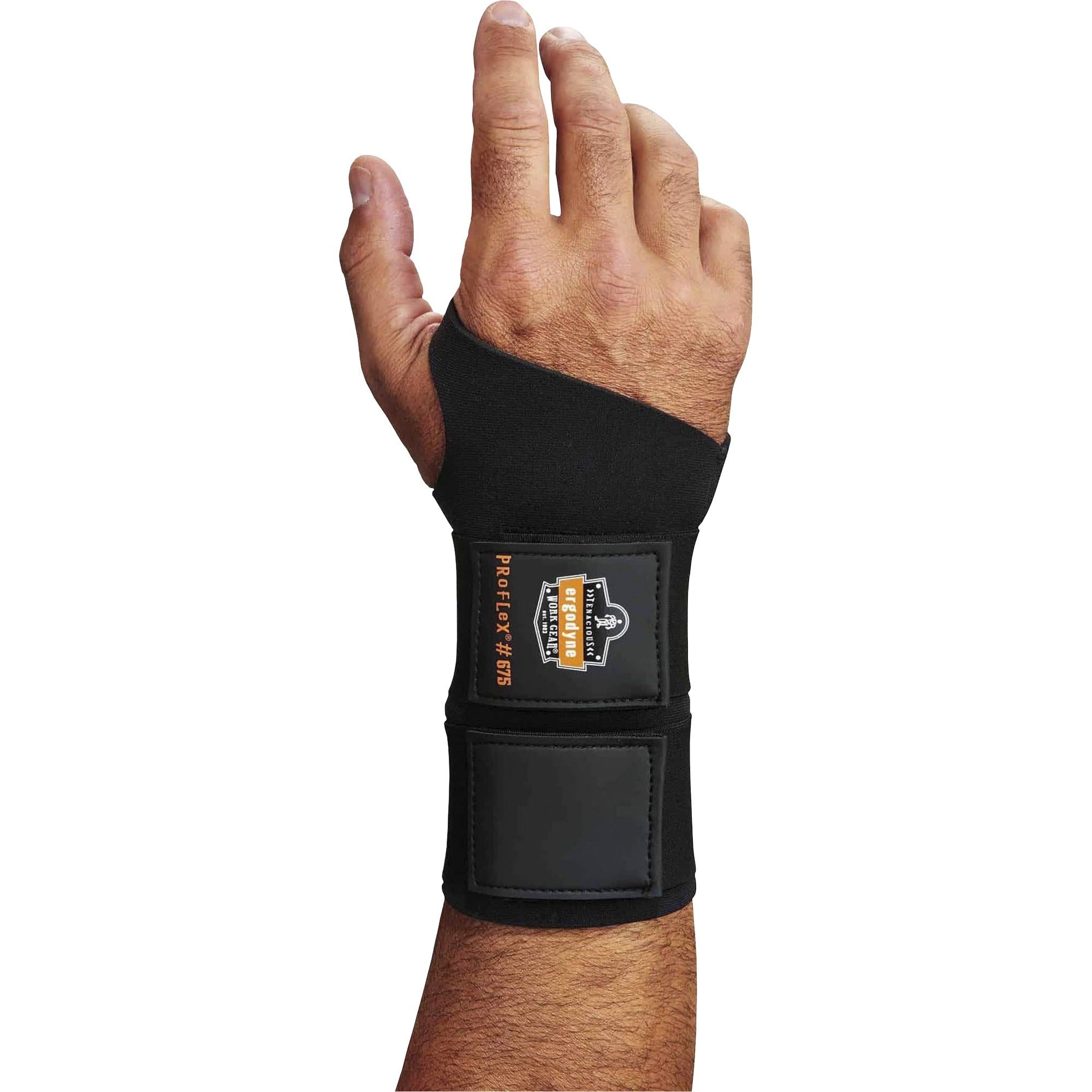Ergodyne ProFlex 675 Ambidextrous Double Strap Wrist Support, Large, Black, Neoprene, 1 Each