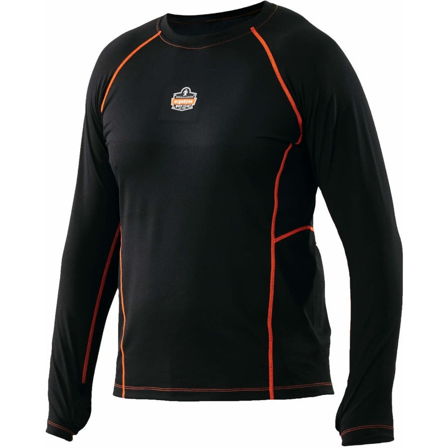 Ergodyne 6435 Thermal Base Layer Long Sleeve Shirt, Large, Black, Fabric, 1 Each