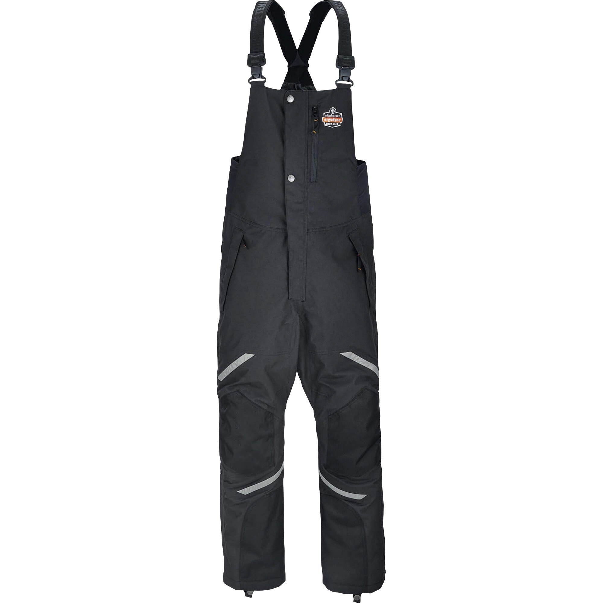 Ergodyne 6471 Thermal Bib Overalls, Large, Black, 1600D/500D Nylon, 1 Each, Includes PE Foam Knee/Shin Pads