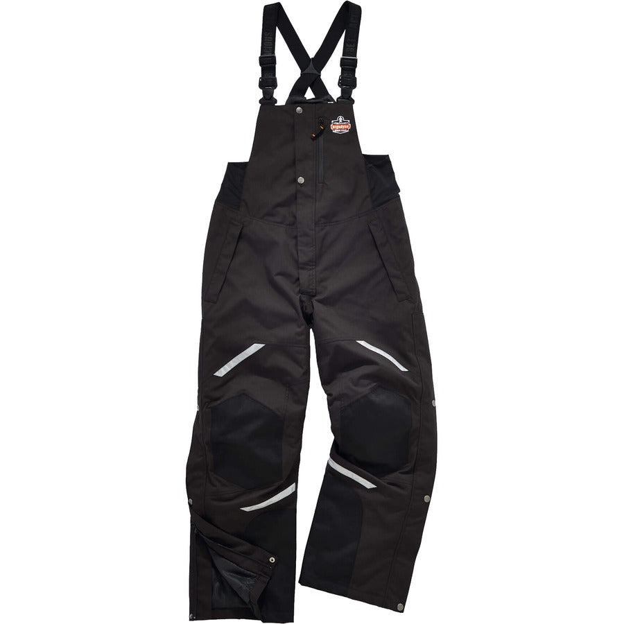 Ergodyne 6471 Thermal Bib Overalls, X-Large, Black, 1600D/500D Nylon, 1 Each, Includes PE Foam Knee/Shin Pads
