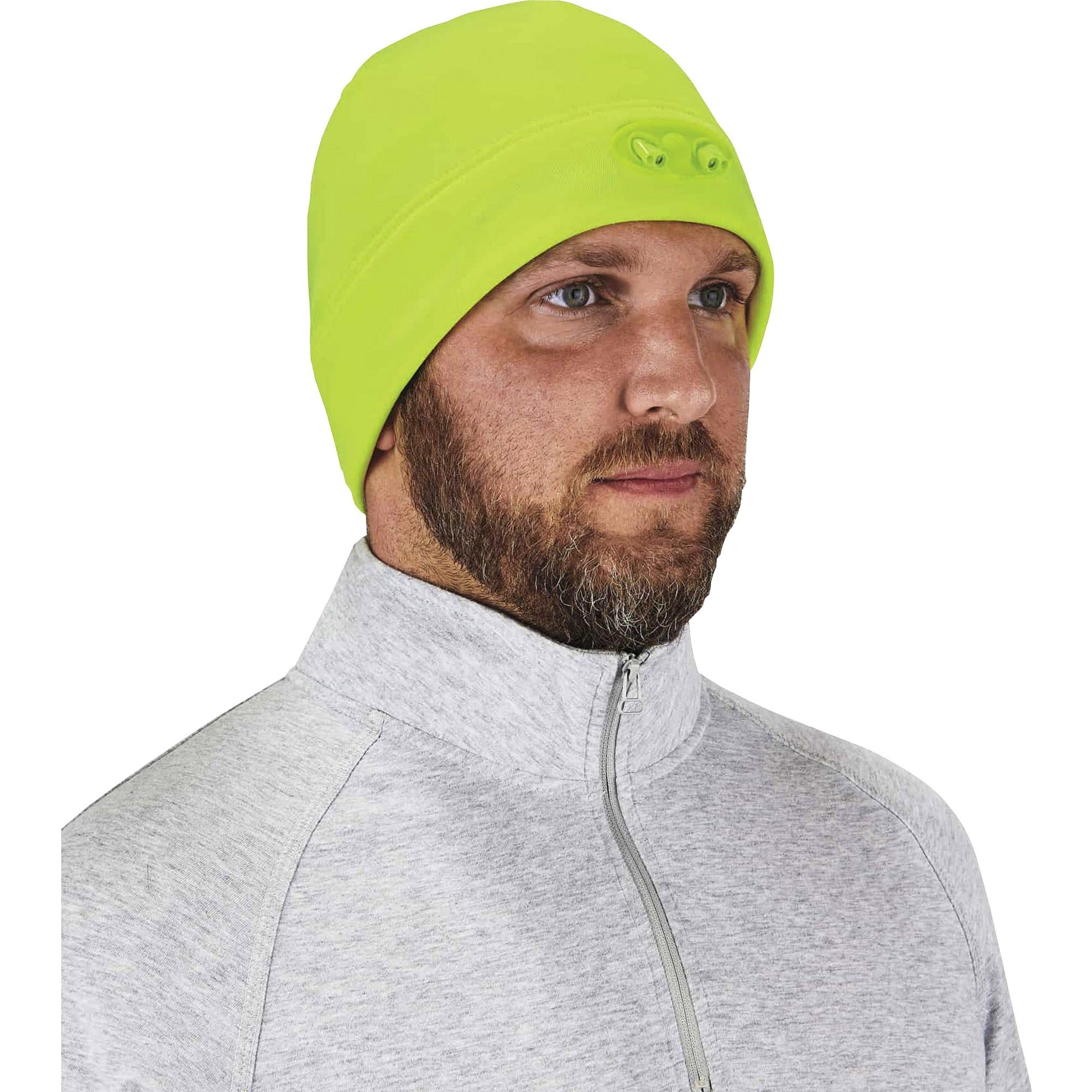 Ergodyne 6804 Skull Cap Beanie Hat with LED Lights, Fleece, Lime, 1 Each