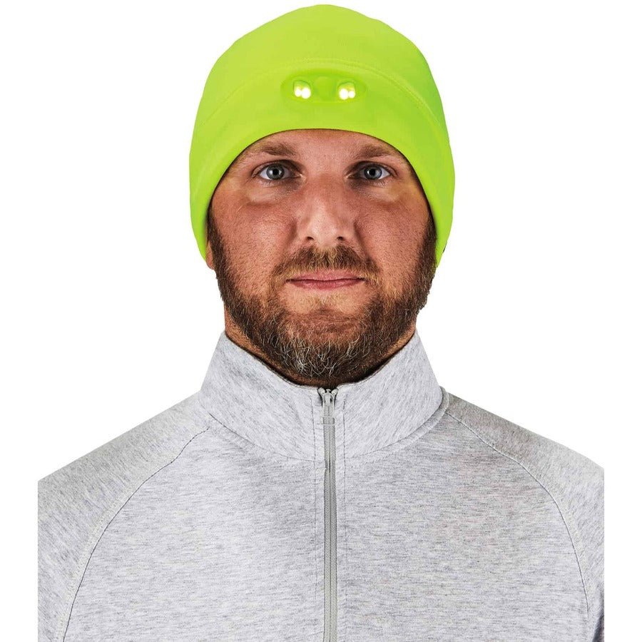 Ergodyne 6804 Skull Cap Beanie Hat with LED Lights, Fleece, Lime, 1 Each