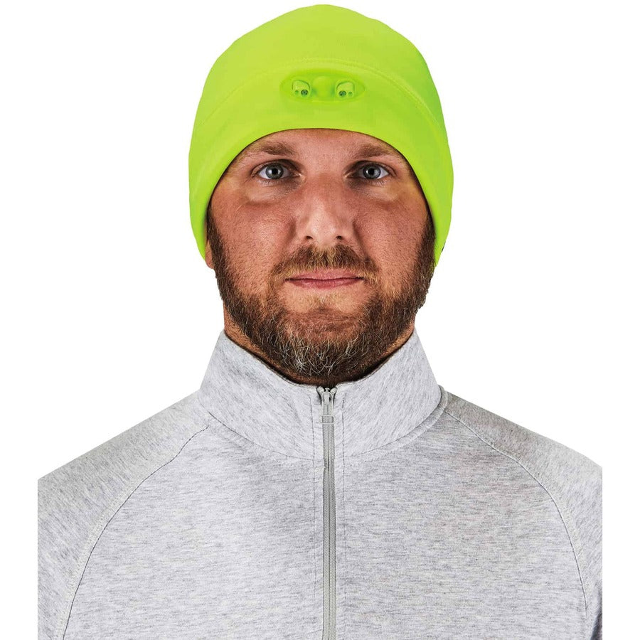 Ergodyne 6804 Skull Cap Beanie Hat with LED Lights, Fleece, Lime, 1 Each