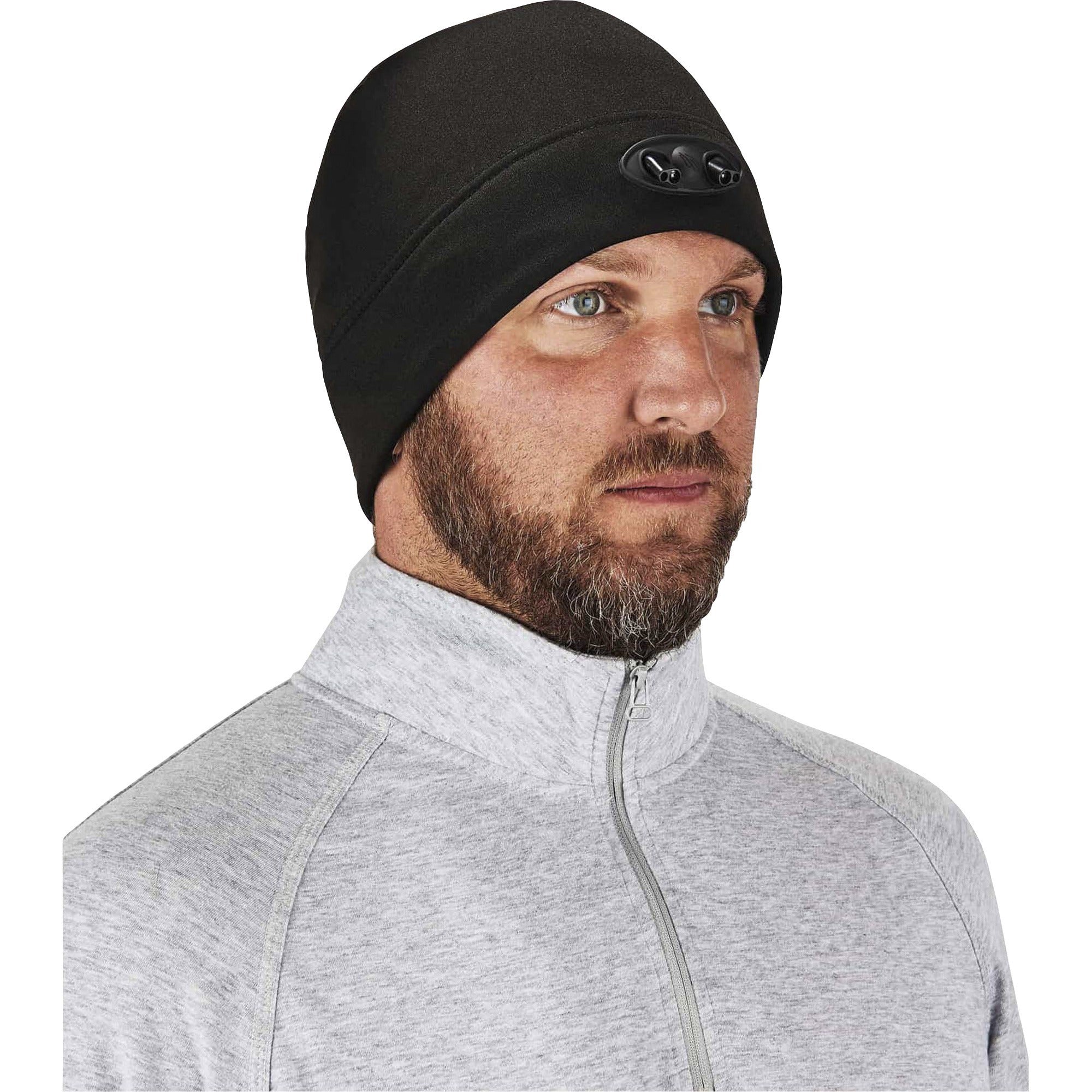 Ergodyne N-Ferno 6804 Skull Cap Beanie Hat with LED Lights, Fleece, Black, 1 Each