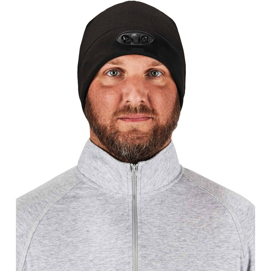 Ergodyne N-Ferno 6804 Skull Cap Beanie Hat with LED Lights, Fleece, Black, 1 Each