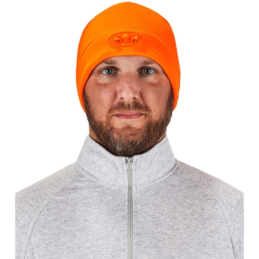 Ergodyne N-Ferno 6804 Skull Cap Beanie Hat with LED Lights, Fleece, Orange, 1 Each