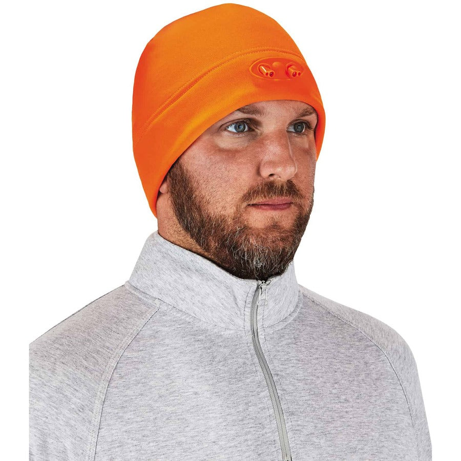 Ergodyne N-Ferno 6804 Skull Cap Beanie Hat with LED Lights, Fleece, Orange, 1 Each
