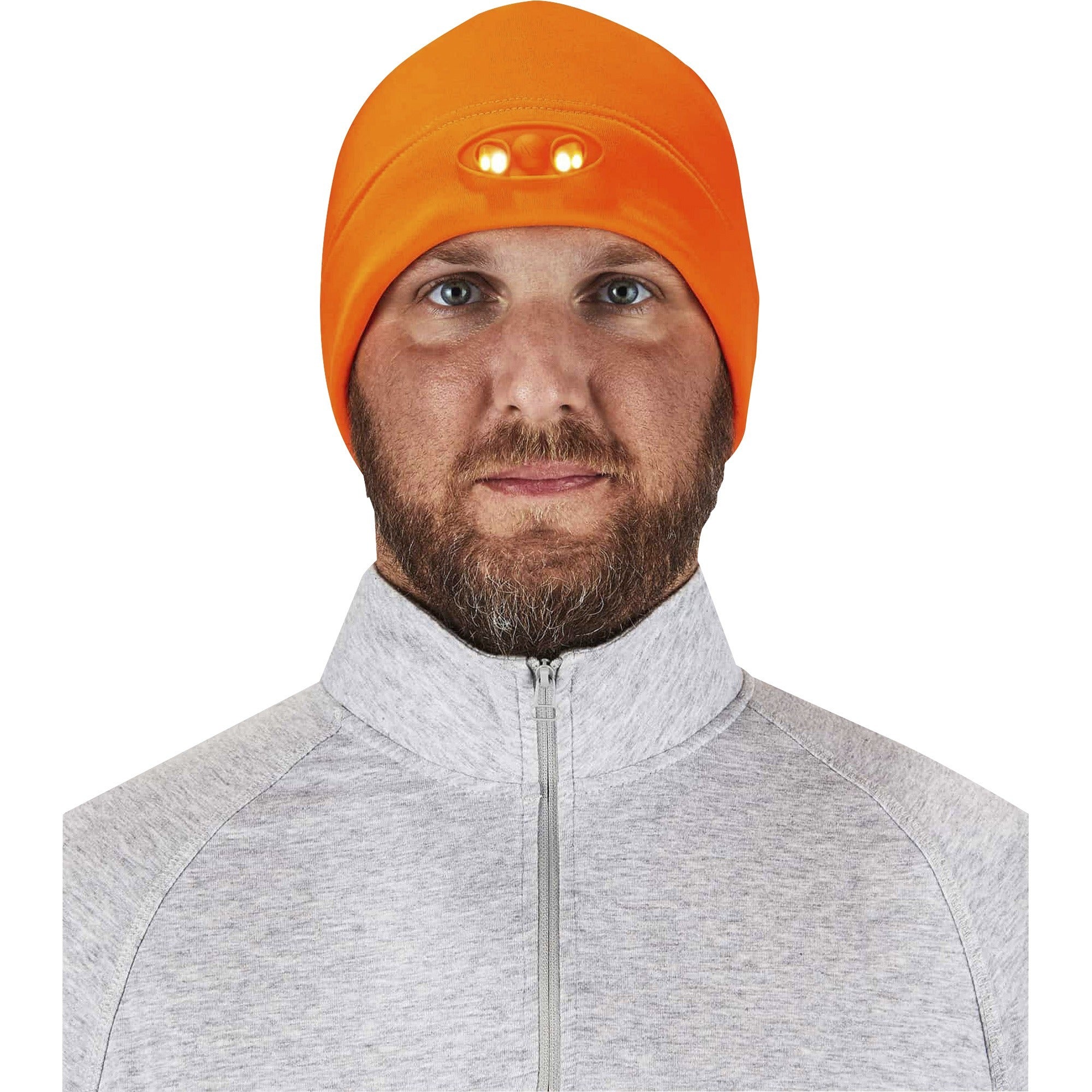 Ergodyne N-Ferno 6804 Skull Cap Beanie Hat with LED Lights, Fleece, Orange, 1 Each