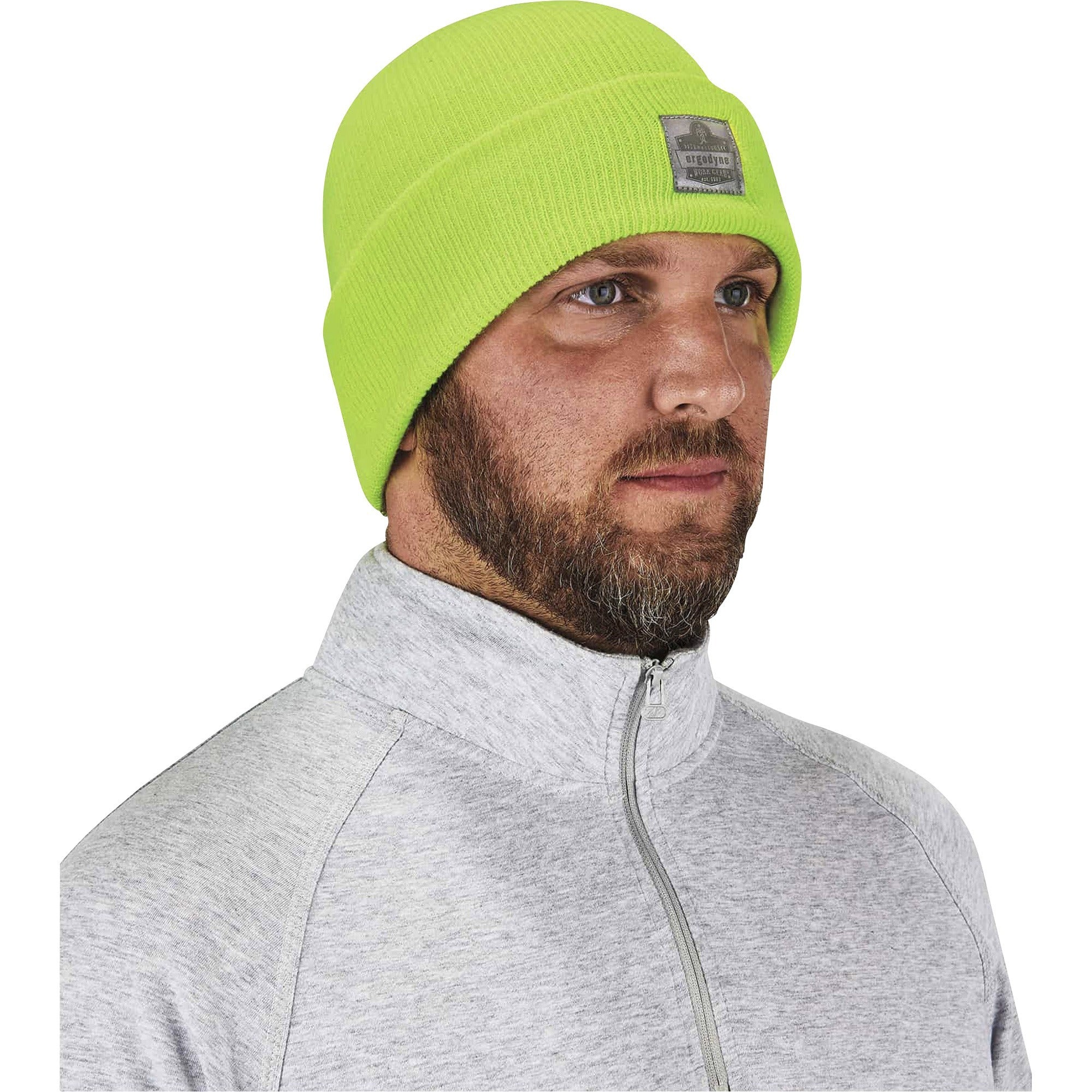 Ergodyne 6806 Cuffed Rib Knit Beanie Hat, Acrylic, Lime, 6 per Carton