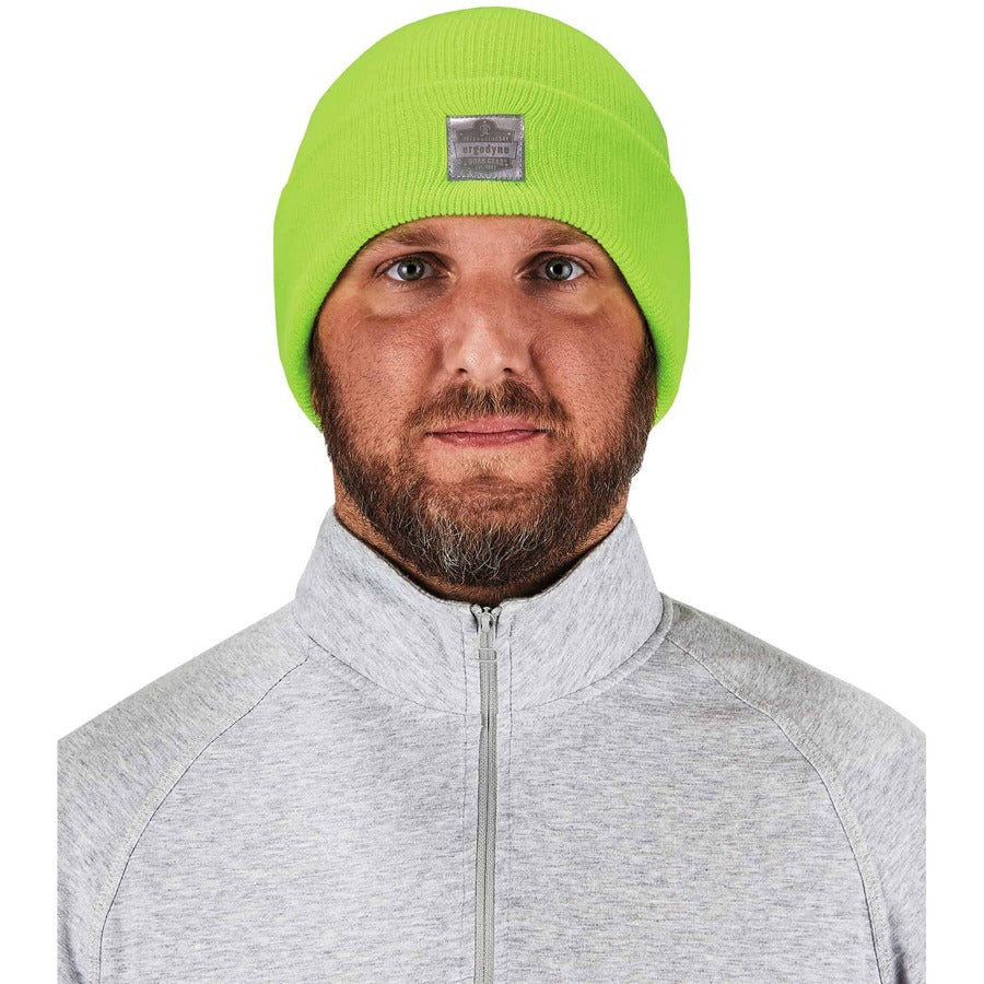 Ergodyne 6806 Cuffed Rib Knit Beanie Hat, Acrylic, Lime, 6 per Carton