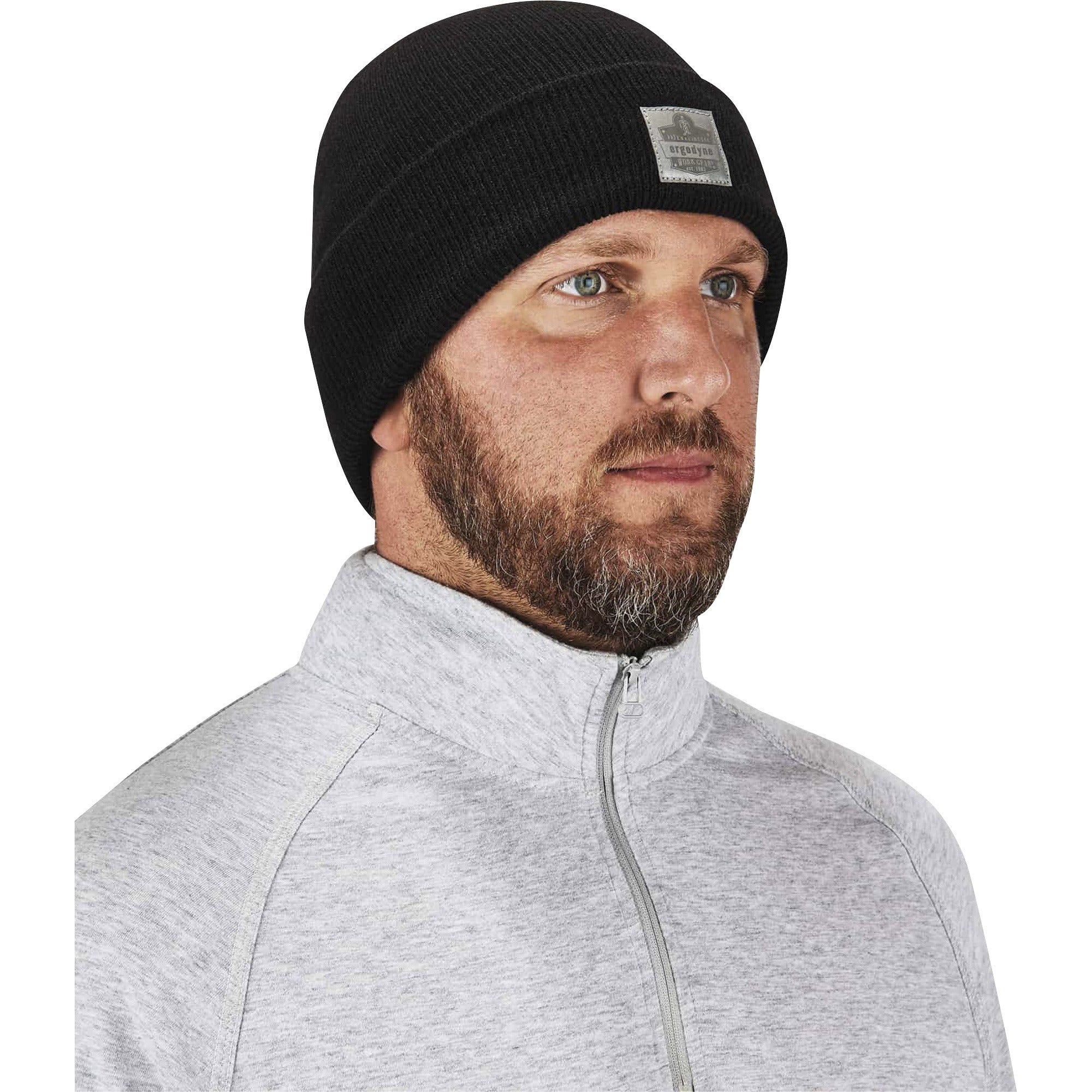 Ergodyne 6806 Cuffed Rib Knit Beanie Hat, Acrylic, Black, 6 per Carton