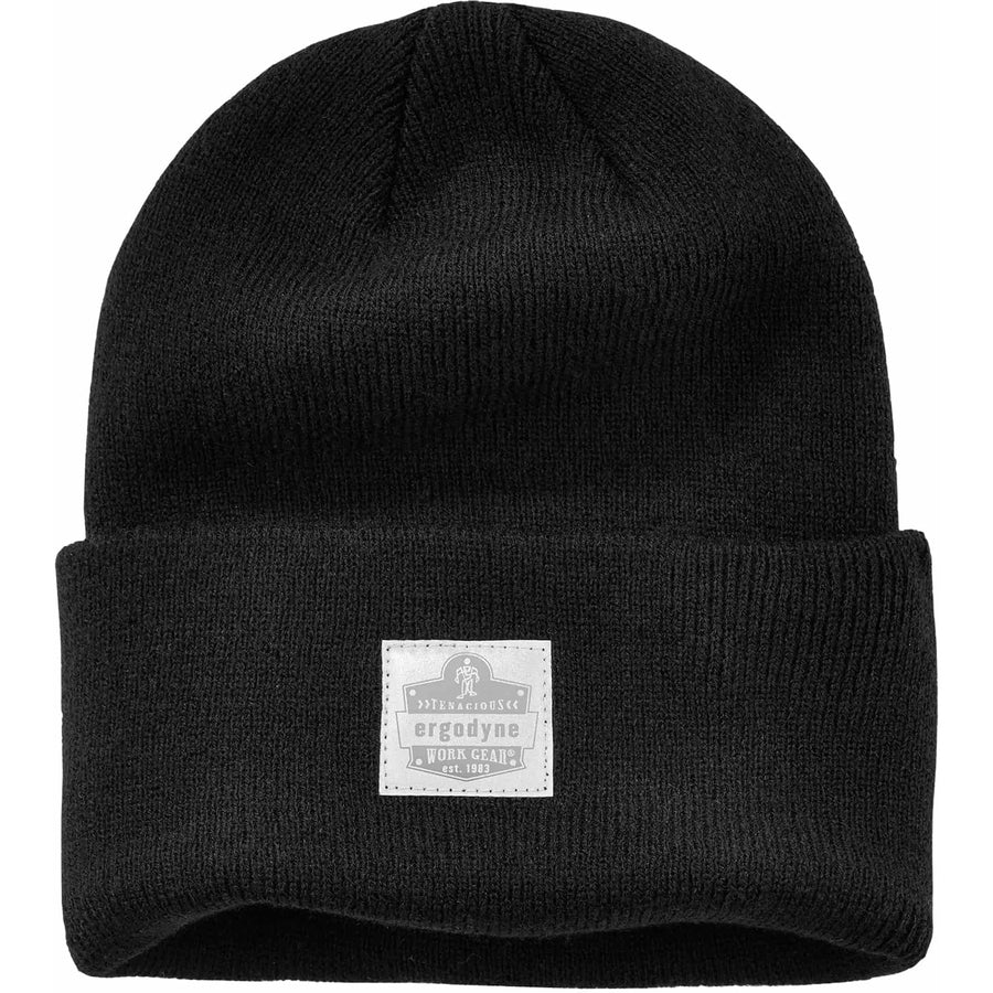Ergodyne 6806 Cuffed Rib Knit Beanie Hat, Acrylic, Black, 6 per Carton