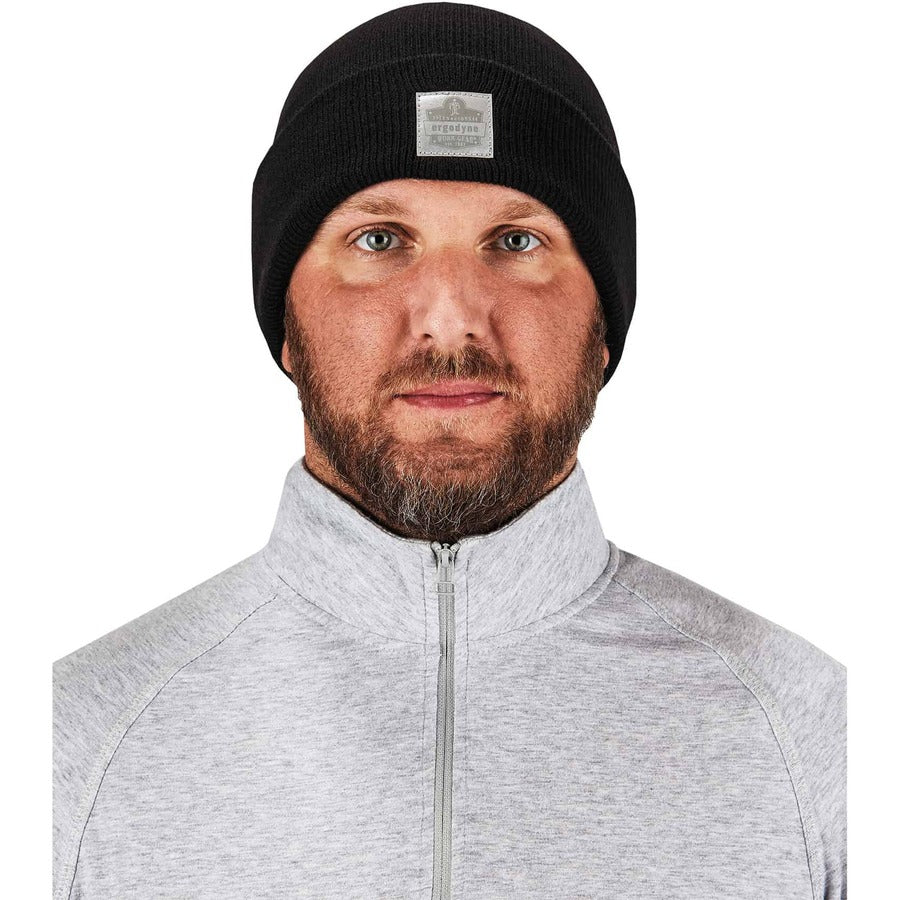 Ergodyne 6806 Cuffed Rib Knit Beanie Hat, Acrylic, Black, 6 per Carton