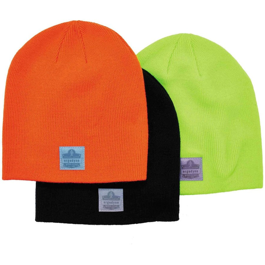 Ergodyne 6812 Ribbed Knit Beanie, Acrylic, Black, Pack of 6