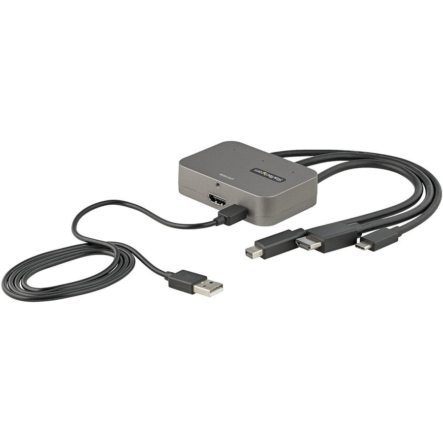 StarTech.com Mini DisplayPort/HDMI/USB-C Audio/Video Adapter, 1 x USB-C Male, 1 x HDMI Male, 1 x Mini DisplayPort Male, 1 x HDMI Female, 4K 60Hz, Black, 1 Each