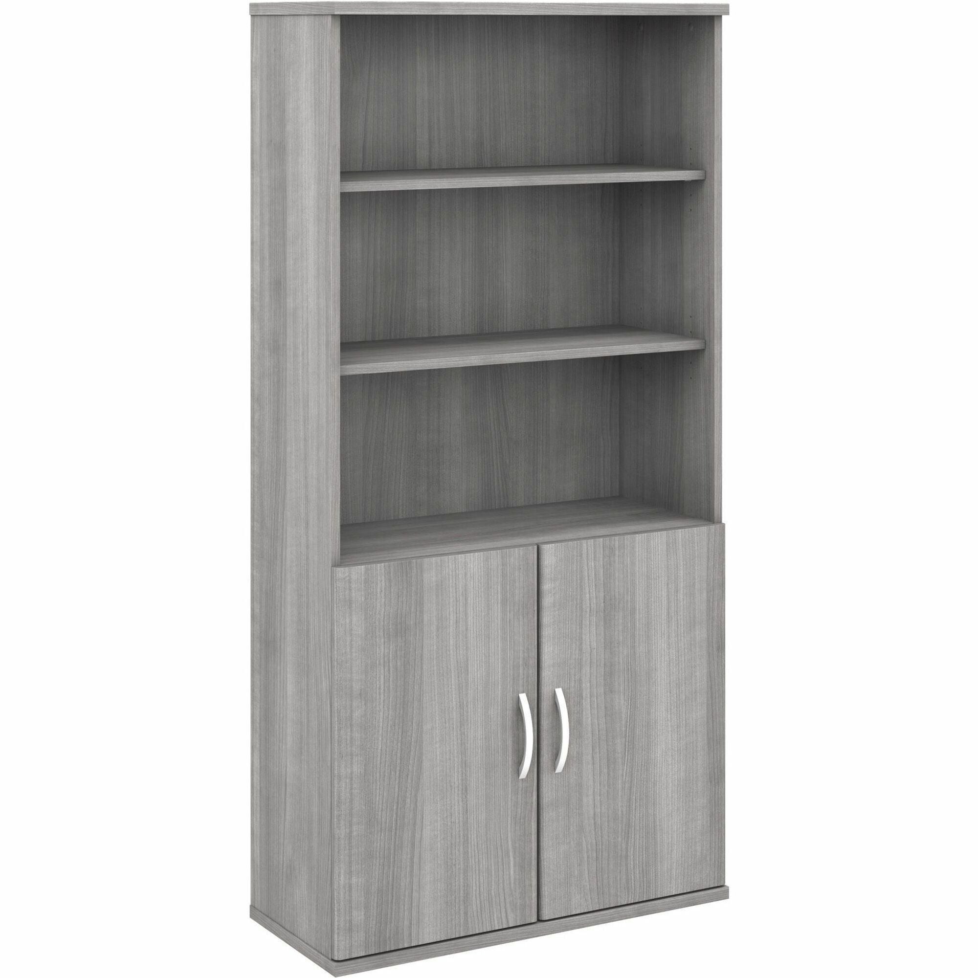 Bush Business Furniture Studio C 5 Shelf Bookcase with Doors, 72" Height x 36" Width, Platinum Gray, Thermofused Laminate, 2 Doors, 5 Shelves (3 Adjustable), 1 Each