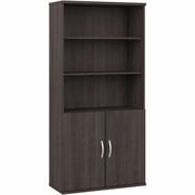 Bush Business Furniture Studio C 5 Shelf Bookcase with Doors, 72" H x 36" W, Storm Gray, Thermofused Laminate, 2 Doors, 5 Shelves (3 Adjustable), Brushed Nickel Hardware, 1 Each
