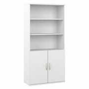 Bush Business Furniture Studio C 5 Shelf Bookcase with Doors, 72" H x 36" W, White Laminate, 2 Doors, 5 Shelves (3 Adjustable), Brushed Nickel Hardware, 1 Each