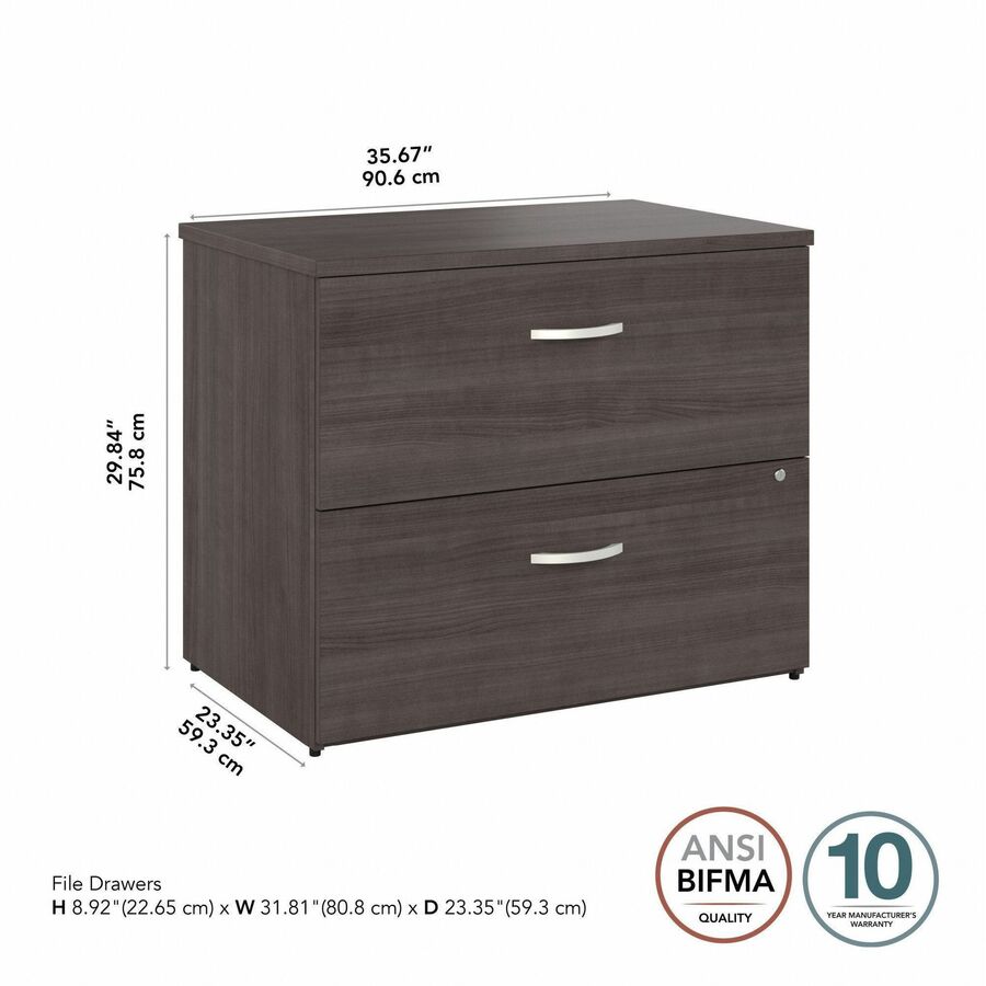 Bush Business Furniture Studio C 2 Drawer Lateral File Cabinet, Storm Gray, Thermofused Laminate, 29.8"H x 35.7"W x 23.4"D, 1 Each