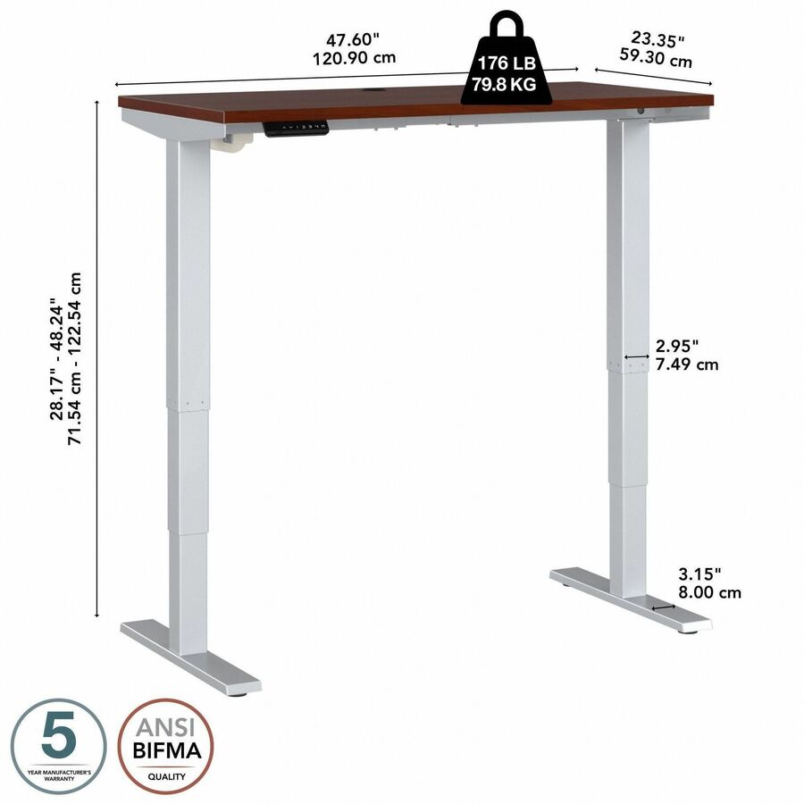 Bush Business Furniture Move 40 Series 48w x 24d Electric Height Adjustable Standing Desk, Hansen Cherry Top, Silver T-shaped Base, 2 Legs, 176 lb Capacity, 24"-48" Height Range, 1 Each