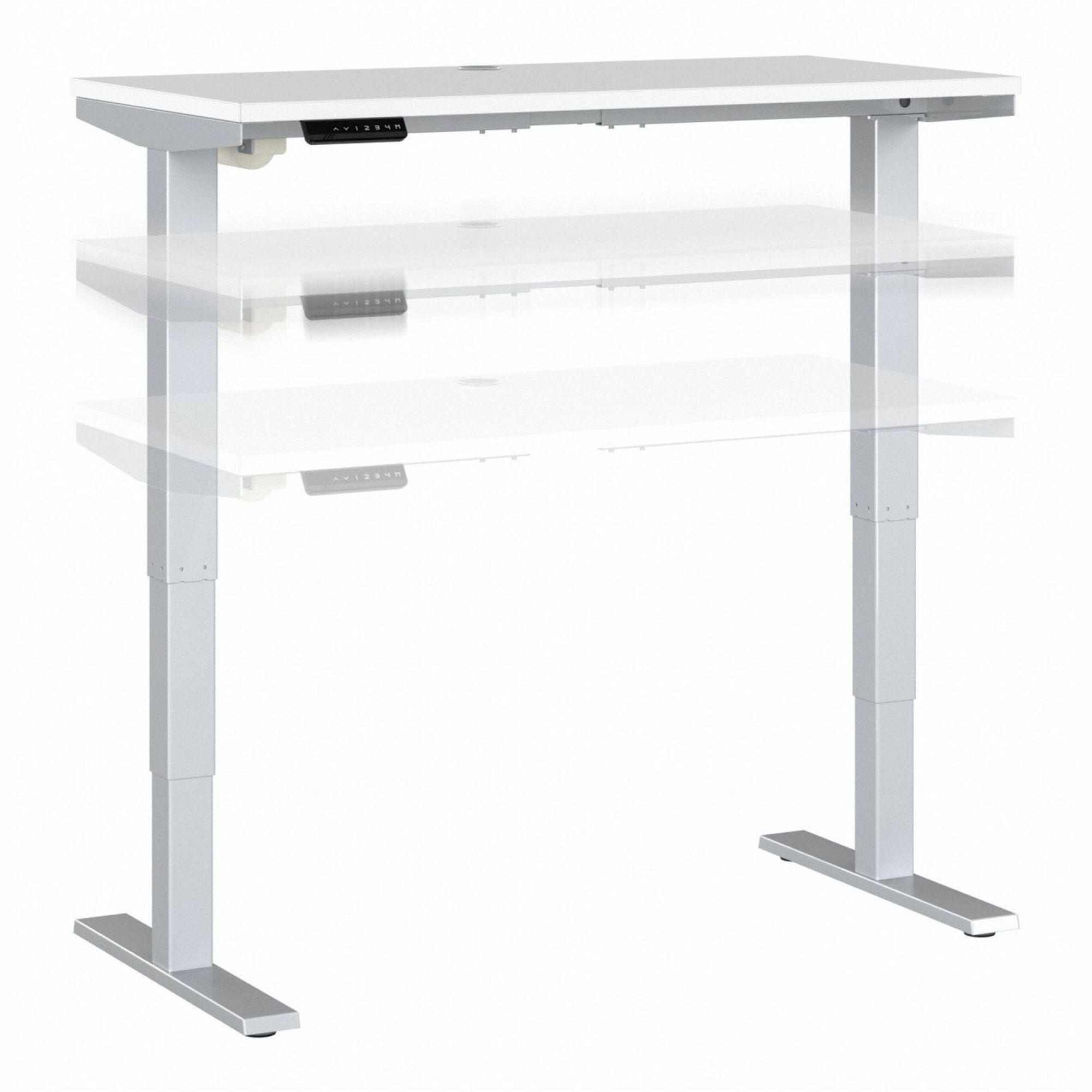 Bush Business Furniture Move 40 Series 48w x 24d Electric Height Adjustable Standing Desk, White Top, Silver T-Shaped Base, 2 Legs, 176 lb Capacity, 24"-48" Height Range, 1 Each