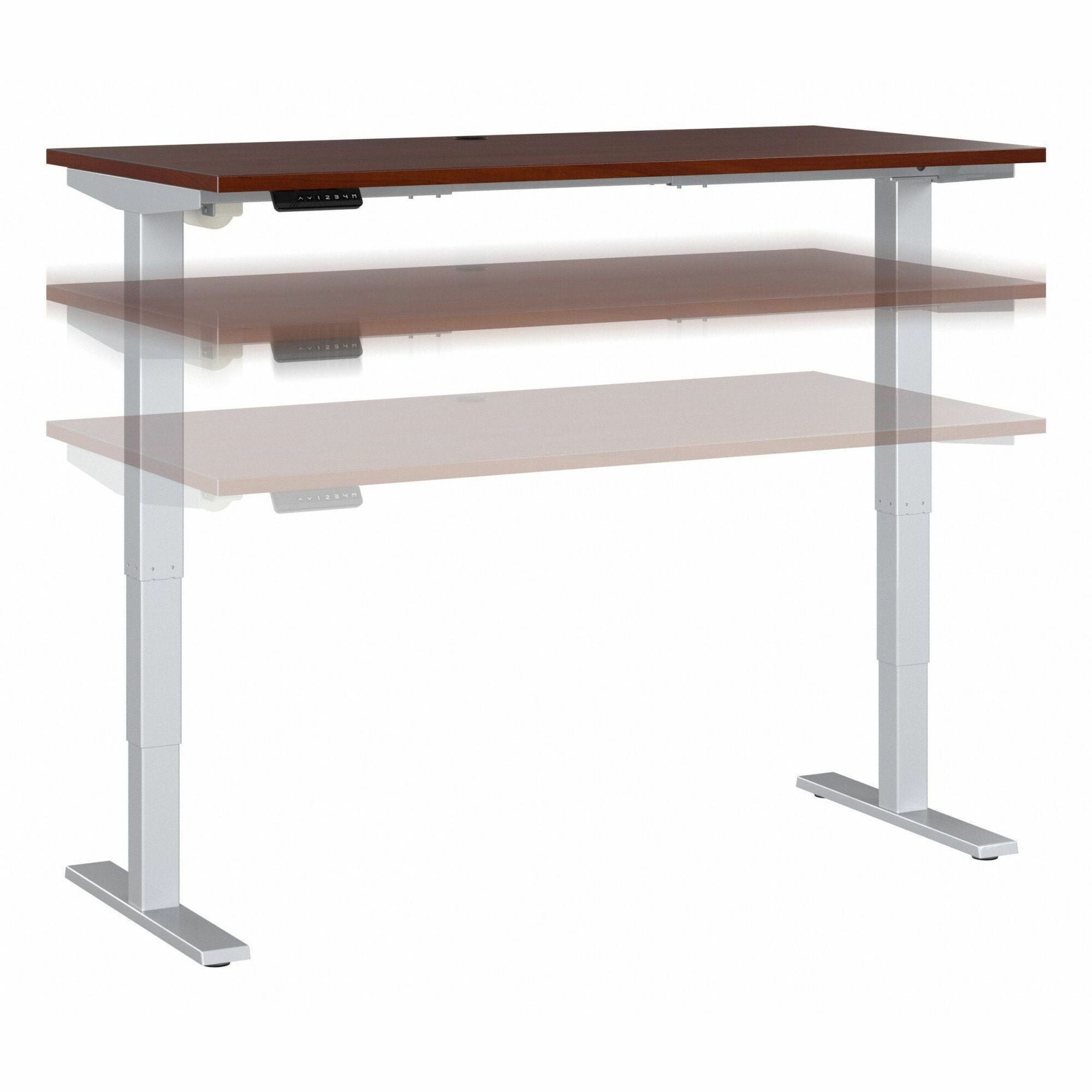 Bush Business Furniture Move 40 Series 60w x 30d Electric Height Adjustable Standing Desk, Hansen Cherry Top, Silver T-Shaped Base, 176 lb Capacity, 28.17"–48.24" Height Range, 1 Each
