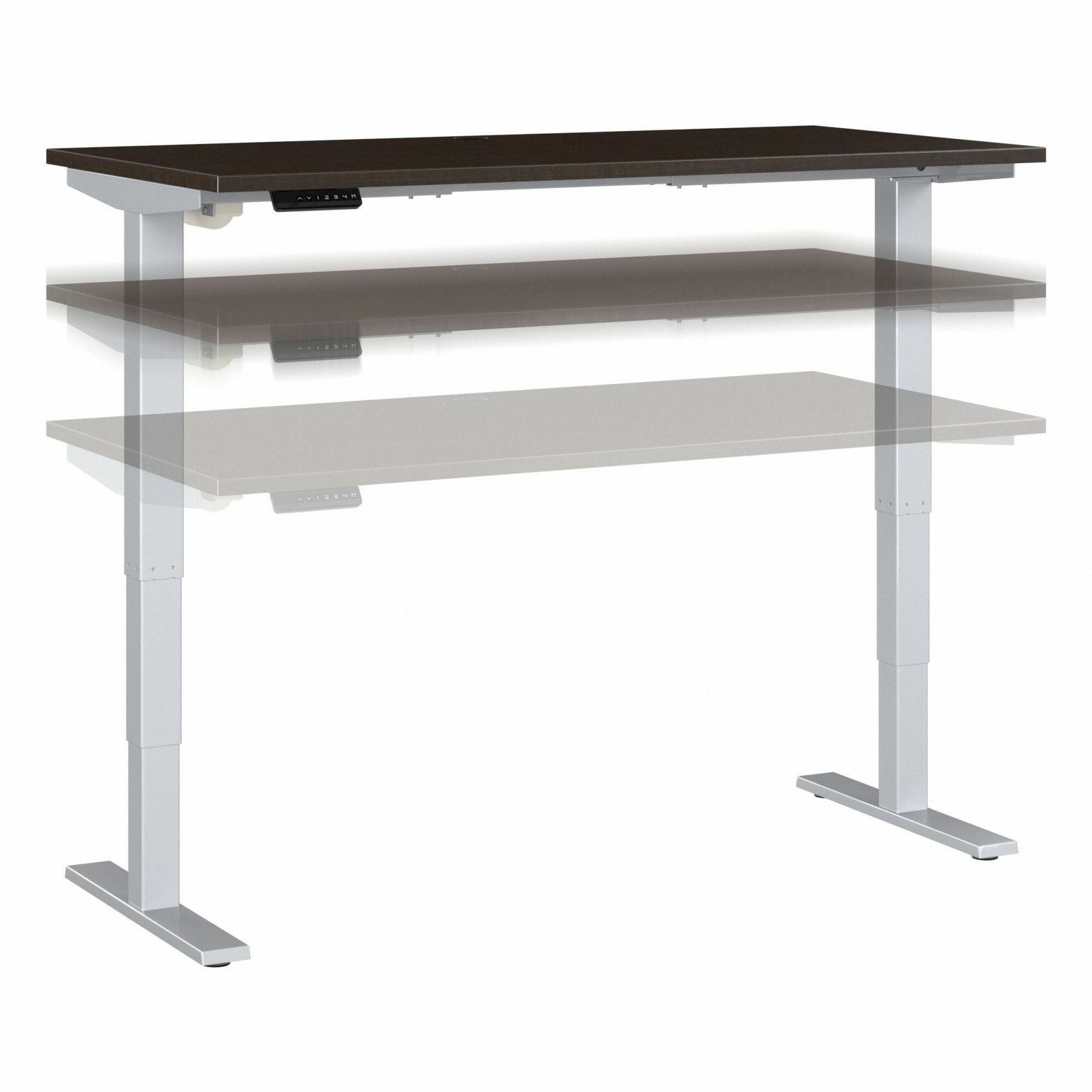 Bush Business Furniture Move 40 Series 60w x 30d Electric Height Adjustable Standing Desk, Mocha Cherry Top, Silver T-Shaped Base, 176 lb Capacity, 28.17"–48.24" Height Range, 1 Each