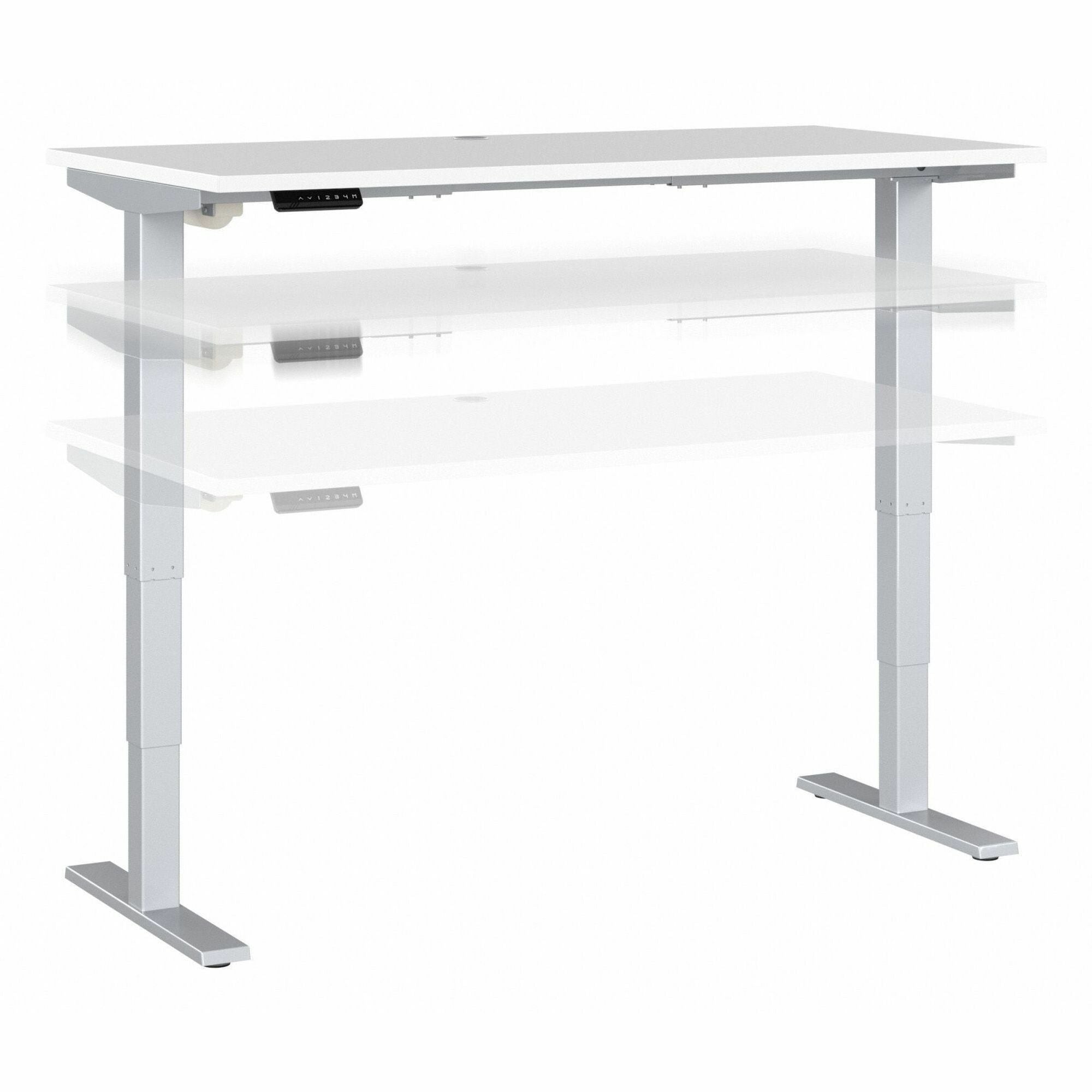 Bush Business Furniture Move 40 Series 60w x 30d Electric Height Adjustable Standing Desk, White Top, Silver T-Shaped Base, 176 lb Capacity, 28.17"–48.24" Height Range, 1 Each