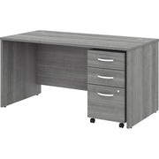 Bush Business Furniture Studio C 60W x 30D Desk with 3-Drawer Mobile File Cabinet, Platinum Gray, 1 Each