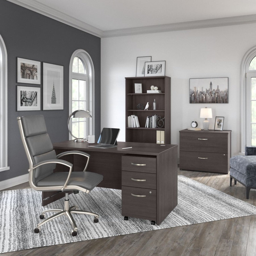 Bush Business Furniture Studio C 60W x 30D Office Desk with 3-Drawer Mobile File Cabinet, Storm Gray, Thermofused Laminate, 1 Each