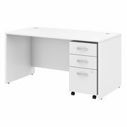 Bush Business Furniture Studio C 60W x 30D White Office Desk with 3-Drawer Mobile File Cabinet, 1 Set